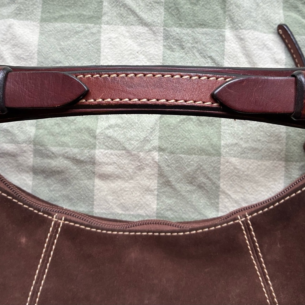 VTG Dooney & Bourke “East West” Brown Suede Shoulder Bag Hobo Medium Boho - Picture 7 of 13